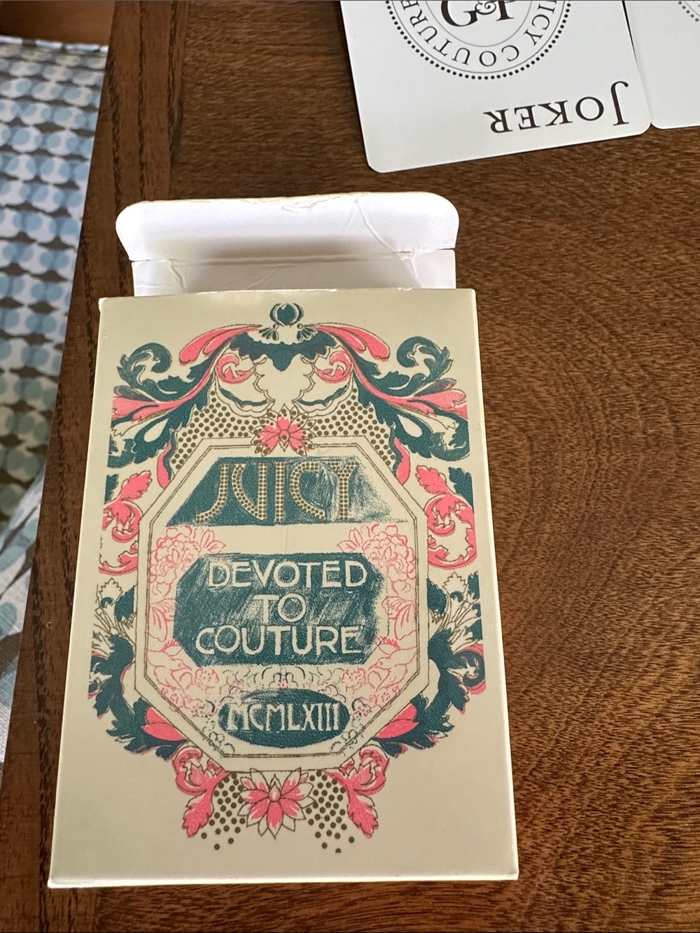 Y2K Juicy Couture complete deck of “Devoted to Couture” playing cards in box.